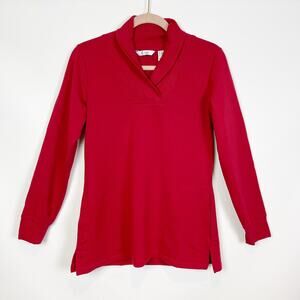Denim & Co. Womens Terry Top Tunic XXS Red Tunic Long Sleeve Rib Shawl Collar